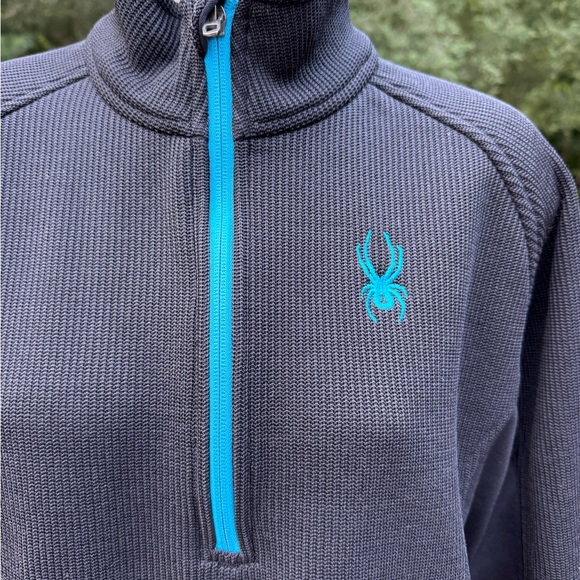 Mens Spyder Black Quarter-Zip Pullover with Blue Logo size large - Picture 3 of 13